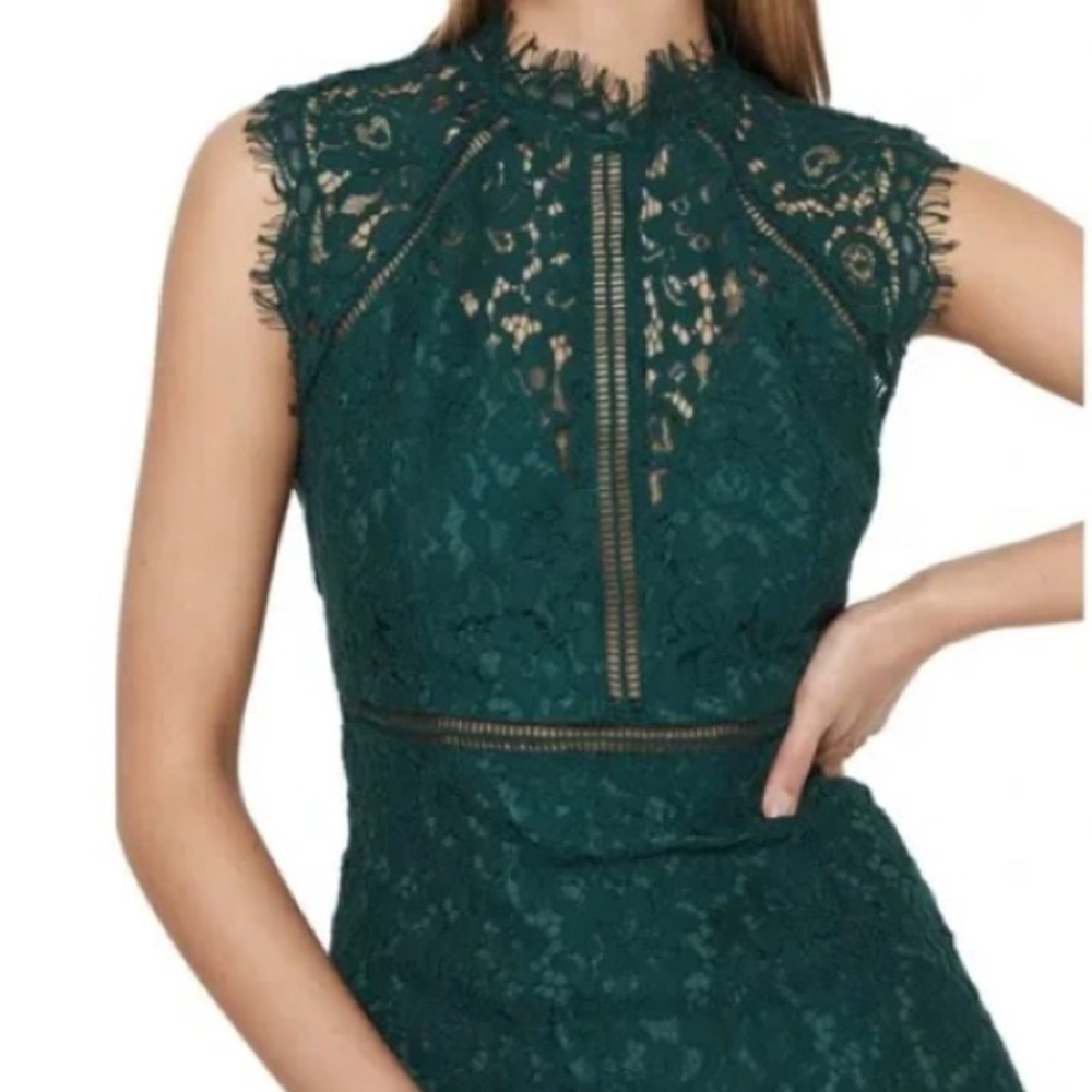 Bardot lace panel dress in hunter/emerald green EUC - Picture 16 of 16